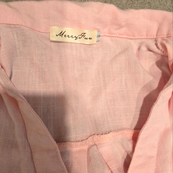Pink Merryfun Women's button down linen shirt - Picture 2 of 3